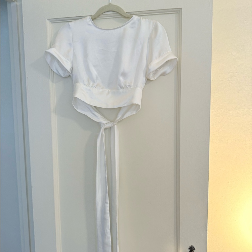 Zara White Crop Top Open Tie Back